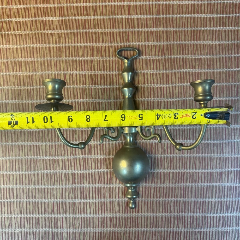 Pair of Brass Wall Sconce Candle Double Arm Candelabra Dark Academia Regency - Picture 7 of 7